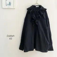 Dukkahフリルレースアップチュニックワンピース ブラックdu22