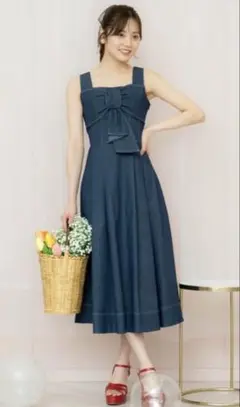 本日のみ値下　ウィルセレクション　ドレープリボンノースリーブワンピース　ネイビー
