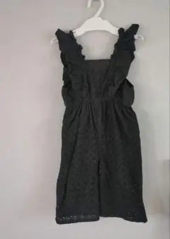 しまむら　コットンレース　サロペット　黒　90