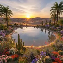 "Sunrise Oasis – 砂漠に咲く希望"