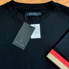 新品タグ付未使用 半袖Tシャツ クルーネック アクセントスリーブ ブラック