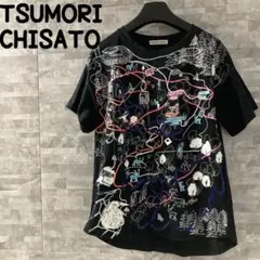ツモリチサト　アトラクションマップTシャツ　黒　ブラック　個性的プリント　日本製