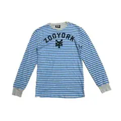 00s ZOO YORK サーマル ボーダー 青 グレー M ワッフル 横乗り