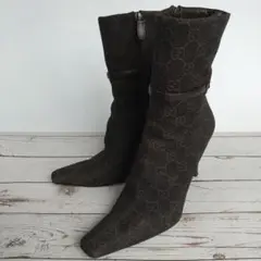 GUCCI ショート ブーツ 【24㎝】GG総柄 キャンバスレザー サイドジップ