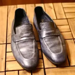 Santoni サントーニ ネイビーパティーヌローファー UK10.5 革靴
