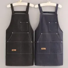 ■デニムエプロン 料理 2枚セット 男女兼用 黒×紺 カフェ お揃い 園芸 掃
