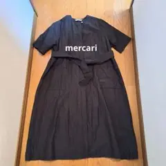 美品。ホームスパン　homspun 黒 コットンリネンワンピース S