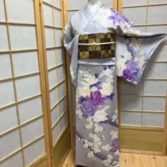 ［4355］訪問着 美品 未使用 草花文様 しつけ付 正絹 着物 袷 ぼかし