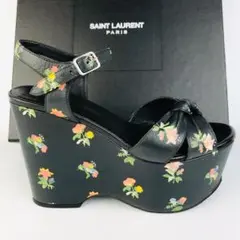 美品★サンローランパリ・レザー 花柄リボン プラットフォームサンダル(35)