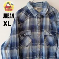 USA古着 URBAN ネルシャツ　XL ライトブルー　ブラック　オンブレ