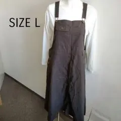 【サロペットスカート】濃茶 サイズL　薄手　麻混　夏