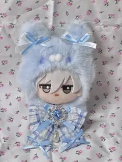 10cm ちびぐるみ ぬい服 着ぐるみ 水色 チェック柄 推しぬい ドール服