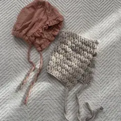 【2枚セット】ボンネット ハンドメイド ベージュ オレンジ H&M