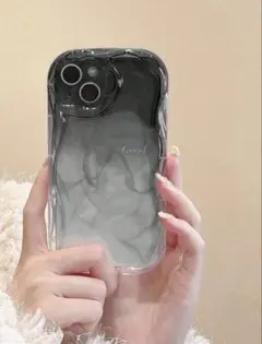 iPhone11ケース　かわいい　うねうね　黒　大理石　マーブル　韓国