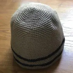 手編み　バケットハット　グレー