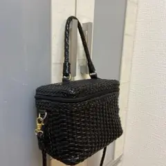 くま様専用 本革編み込みバッグ黒 斜めがけショルダーバッグ