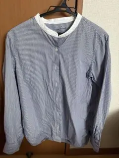 無印良品　ストライプ バンドカラー シャツ