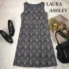 ローラアシュレイ ノースリーブワンピース 総柄 コーデュロイ ネイビー サイズ9