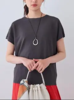 ◆美品◆INDIVI レーヨンストレッチフレンチスリーブニットチャコールグレー