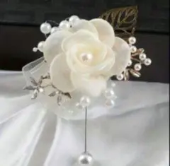 コサージュ ブローチ ゴールド フラワー ホワイト パール調 結婚式 パーティー
