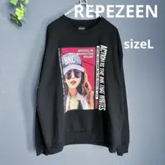 REPEZEEN【L】長袖　トレーナー　ロゴプリント　ブラック