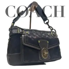 美品 COACH ハンドバッグ 0763 キャンバス シグネチャー ターンロック