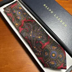 ポロ ラルフローレン イタリア製 ペイズリー プリントタイ ネクタイ レッド