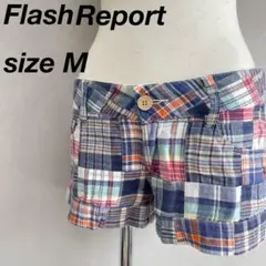 Flash Report チェックショートパンツ パッチワーク M 青系