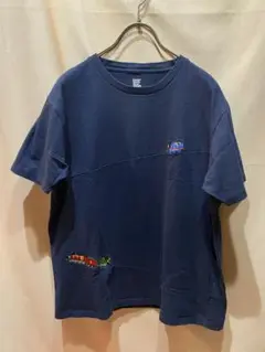 機関車トーマス　刺繍　Tシャツ　ネイビー　メンズ　L