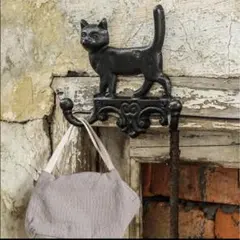 猫　壁掛け インテリア ヴィンテージアイアン アンティーク調 ダブルフック