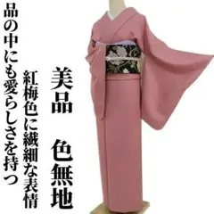 美品“品の中にも愛らしさを持つ紅梅色に繊細な表情”色無地 着物 d197