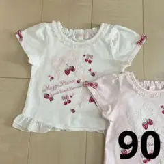 【最終価格】90サイズ♡ホワイトメゾピアノいちご柄Tシャツ
