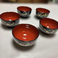 桂由美 漆器 お椀 5個セット 花柄