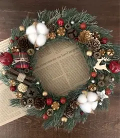クリスマスリース 特大 木の実のリース 造花リース 玄関リース フラワーリース