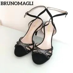 【未使用】BRUNOMAGLI スエード グラスストーン サンダル 黒