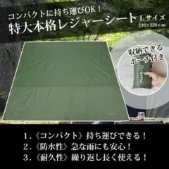 レジャーシート キャンプシート コンパクトポーチ付き ダークグリーン Lサイズ
