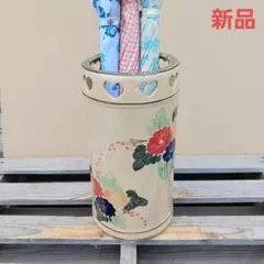 新品　陶器　傘立て　難有　手描き絵　花柄模様　ハ−ト透かし　洋風　玄関　高級9B