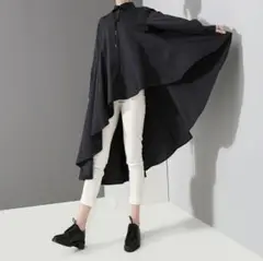 希少品　新品　変形アシンメトリーシャツ　アシメ　黒　ユニセックス　韓国　モード