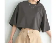 ★ほんとに最終価格★チャコールグレー 　ベーシックショート丈Tシャツ