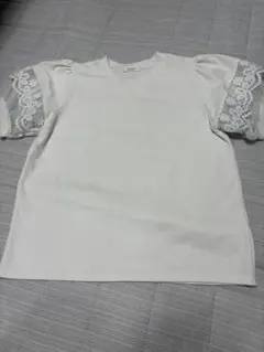 MACARON レース付き袖 ホワイトTシャツMサイズ