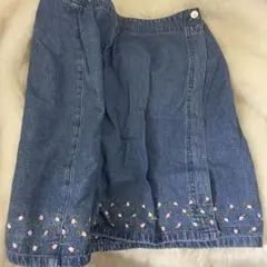 ヴィンテージ　古着　ローズ　刺繍入りデニムタイトスカート