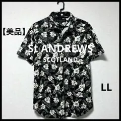 【美品】St ANDREWS SCOTLAND 半袖 ポロ ボタニカル柄 黒×白