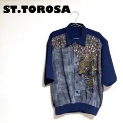 限界価格⭐︎【ヴィンテージ×極美品】ST.TOROSA 豹刺繍 半袖シャツ 紺