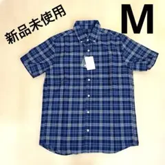 ⭐︎新品未使用⭐︎ネイビー系チェック 半袖ドレスシャツ Mサイズ
