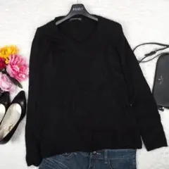 Y4336*最高級☆エレガントな☆極上カシミヤ☆ニット セーター☆黒ブラック M