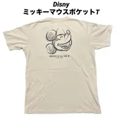 ●古着 Disney ミッキーマウスプリントポケットTシャツ L ベージュ