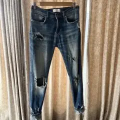 ZARA はダメージ加工ダークブルースキニージーンズ