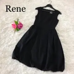 美品Rene ルネ ブラック ドレス バルーン フレア 34 結婚式パーティー