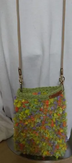 ハンドメイドカラフル毛糸ショルダーバッグ　イエロー系