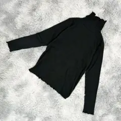 美品『しまむら』ハイネックシャツ(M)タートルネック　長袖　メロウリブニット　黒